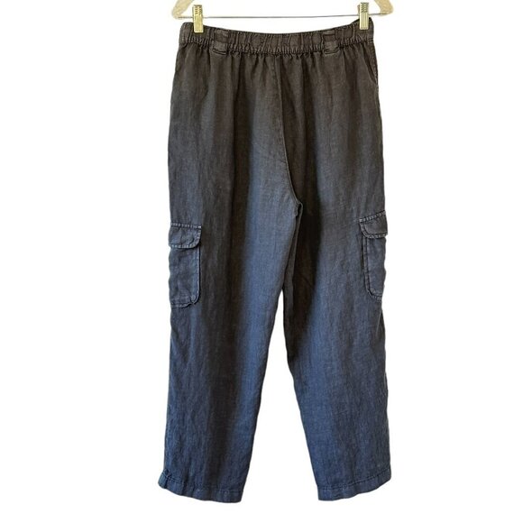 RACHEL Rachel Roy Black Linen Cargo Pants Cropped Elastic Waist Back  Size Large - Picture 5 of 9